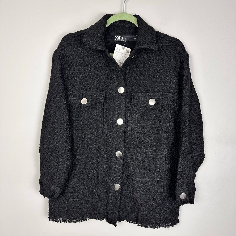 Zara Boulcé Tweed Black Classic Shacket Size XS NWT Old Money Corpcore Workwear - Picture 5 of 9